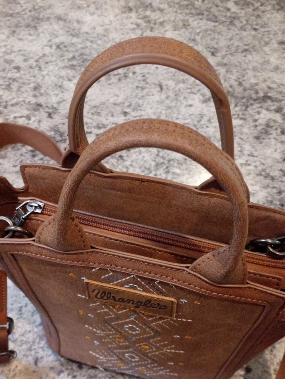 Wrangler Tan Brown Embroidered Crossbody Satchel - Picture 6 of 10